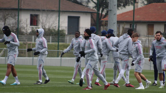 Les joueurs de l'OL à l'entraînement, le vendredi 27 janvier 2023