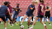 Lindsey Horan et les joueuses de l'OL à l'entraînement