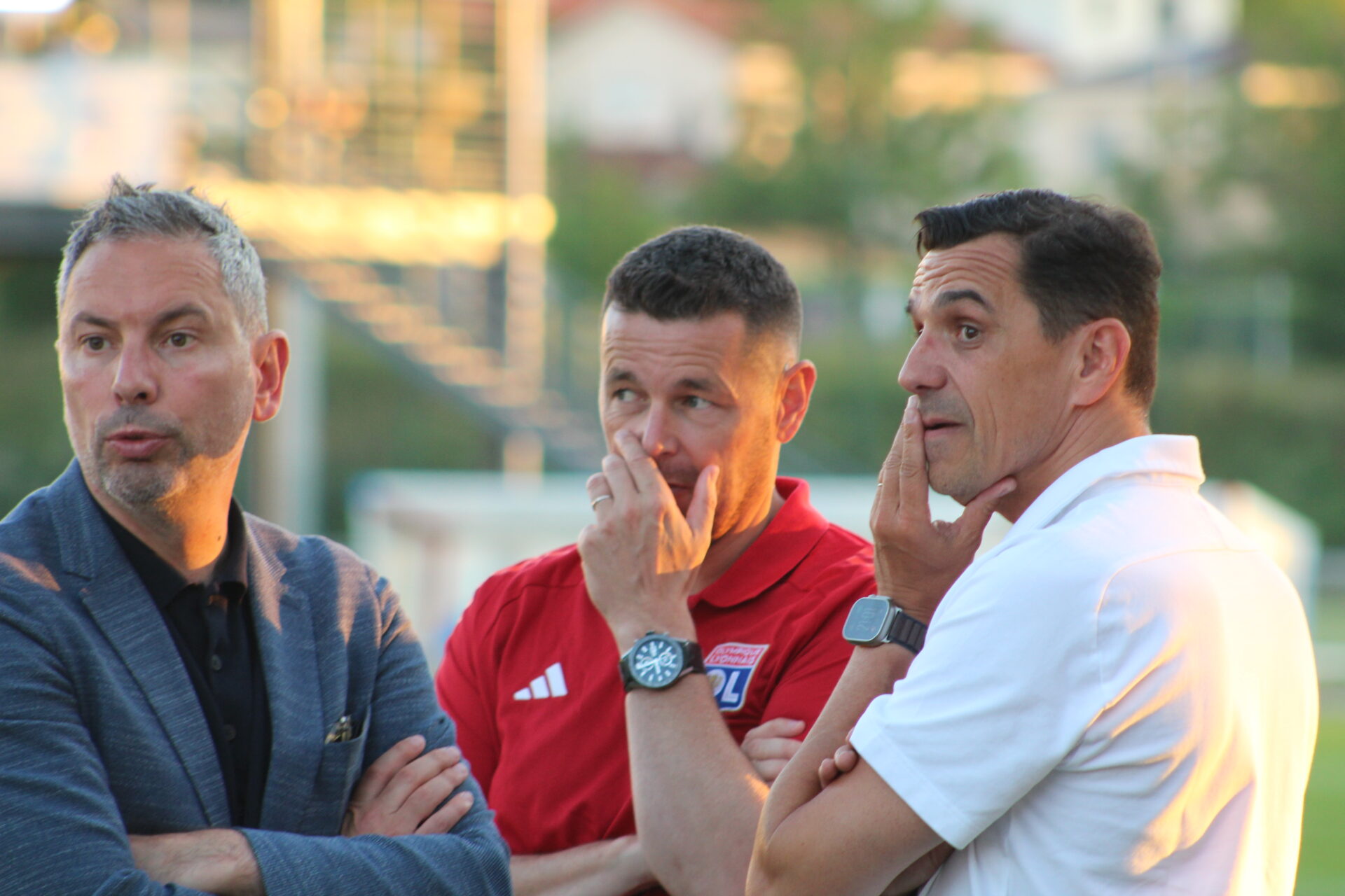 Pierre Sage avec David Friio et Laurent Prud'homme après OL - Chassieu