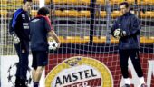 Nicolas Puydebois à l'entraînement de l'OL avant un match de Ligue des champions