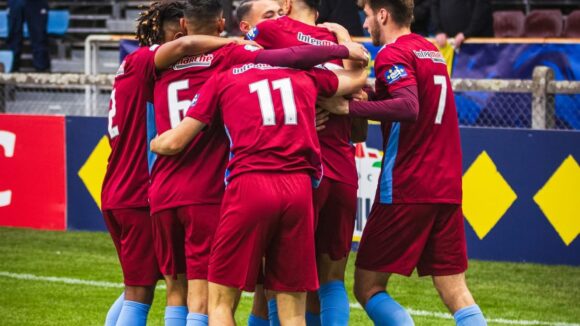 La joie des joueurs de Bourgoin en Coupe de France