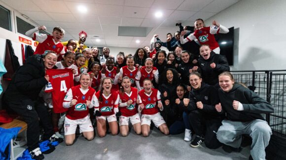 La joie des joueuses de Reims après la qualification contre l'OL