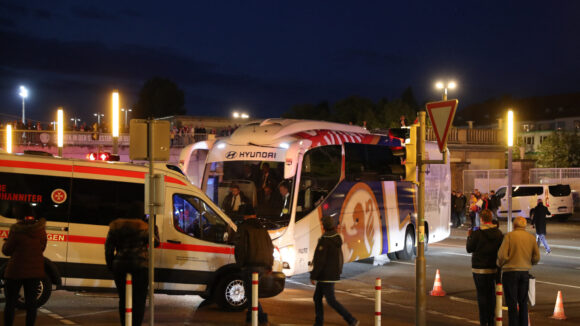 Le bus de l'OL à Leipzig en 2019