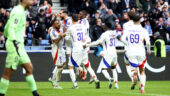 La joie des joueurs de l'OL après le but de Tolisso contre Reims