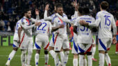 La joie des joueurs de l'OL contre le FCSB